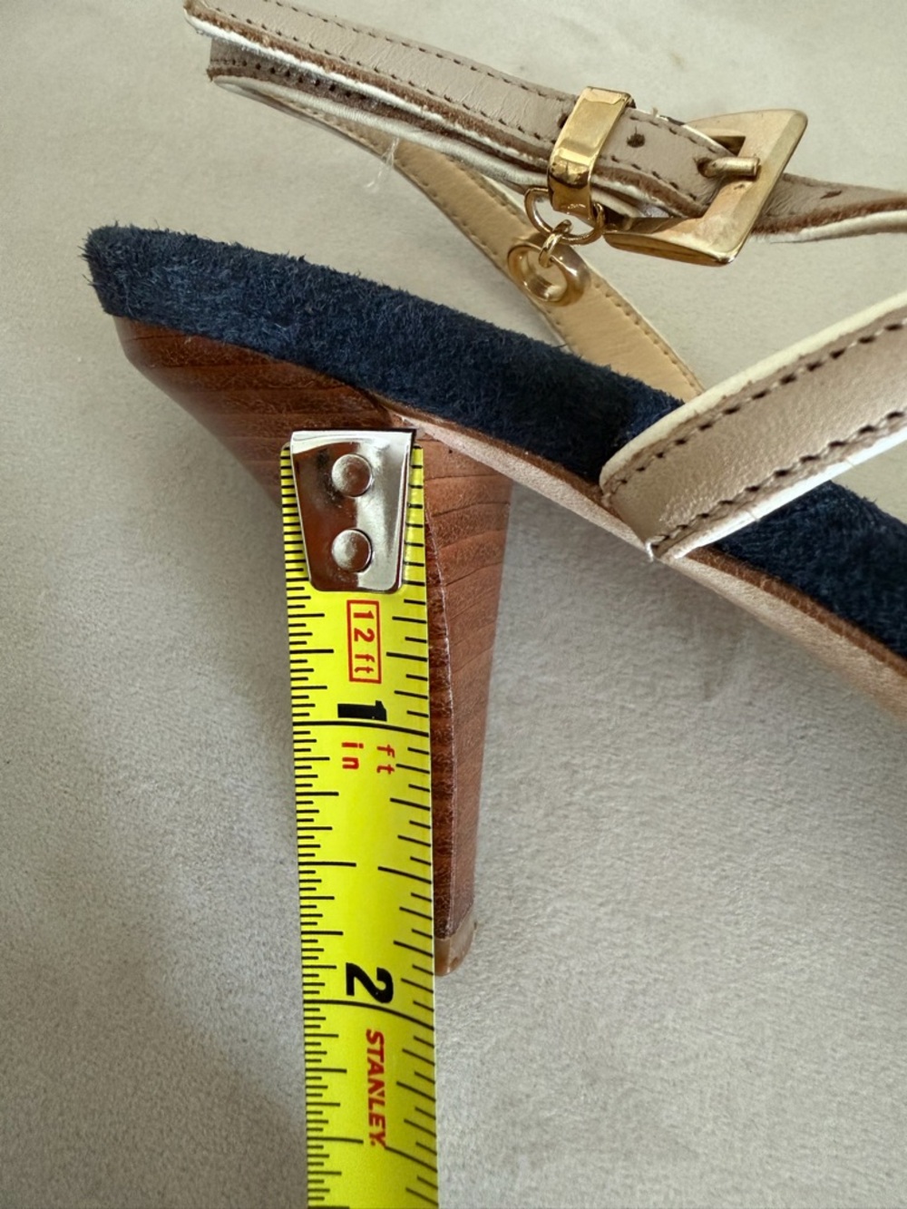O Jour Vtg Bow-Accent Beige Slingback Heels Navy Stripes Open Toe Shoes Y2K 8 - Picture 13 of 13